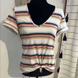 Colorful Striped V-Neck Women's Top